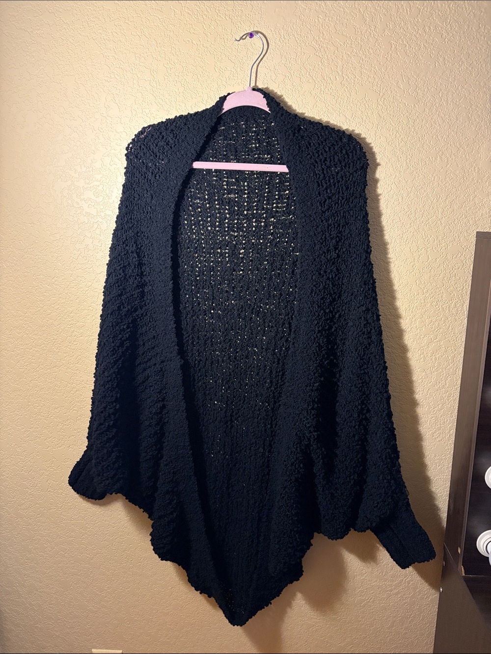 SHEIN Black Open-Front Chunky Knit Cardigan